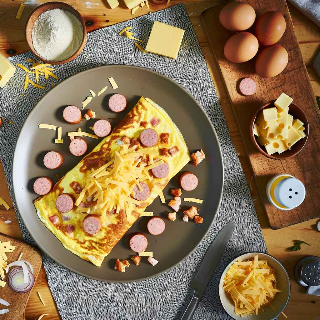 High-Protein Sausage & Cheese Omelette - recipe card