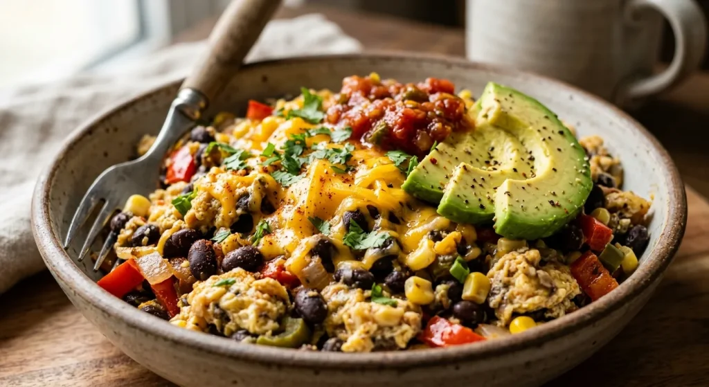 Southwest Black Bean Egg Scramble - recipe card