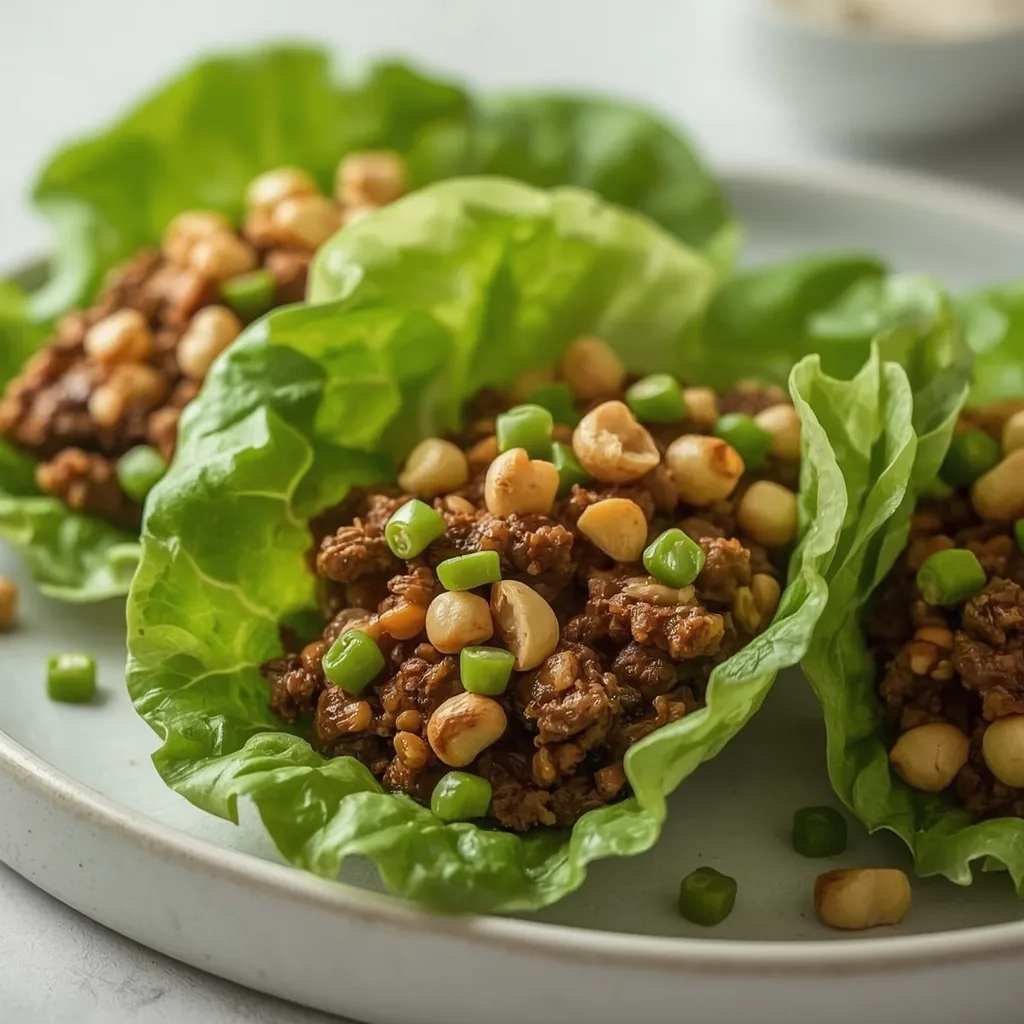 High Protein Asian Ground Beef Lettuce Wraps - recipe card