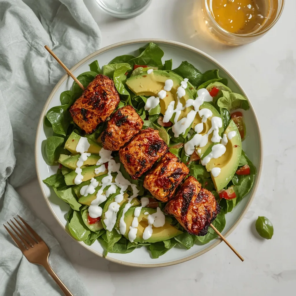 High Protein BBQ Chicken Skewer Salad