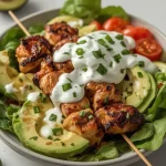 High Protein BBQ Chicken Skewer Salad - recipe card