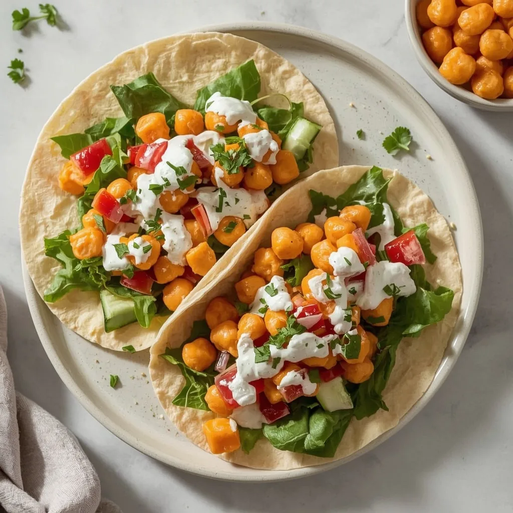 High Protein Buffalo Chickpea Salad Wraps