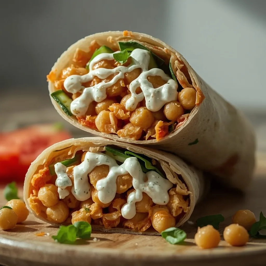 High Protein Buffalo Chickpea Salad Wraps