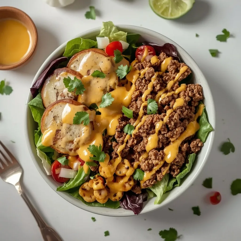 High Protein Cheeseburger Salad Bowl