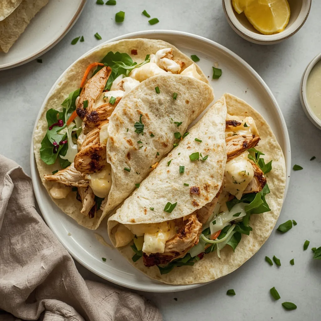 High Protein Cheesy Garlic Chicken Wraps