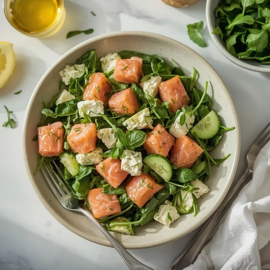 High Protein Cottage Cheese Salad with Smoked Salmon