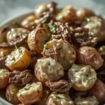 High Protein Steakhouse Potato Salad - recipe card