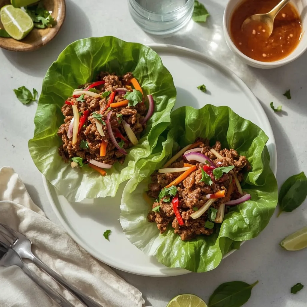 High Protein Thai Basil Beef Lettuce Cups