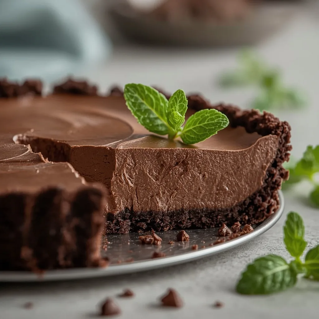 High Protein Dark Chocolate Peppermint Mousse Tart