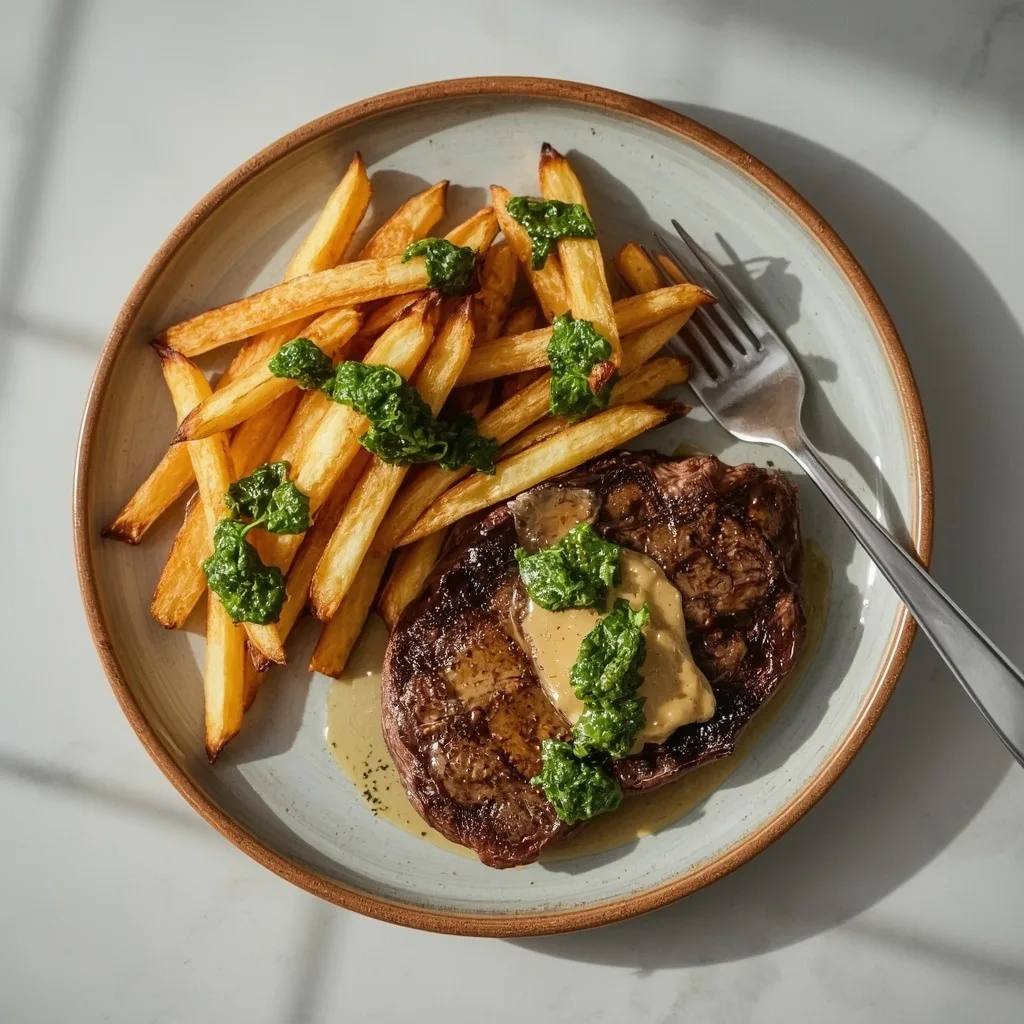 High Protein Truffle Butter Steak with Chimichurri Fries