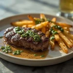 High Protein Truffle Butter Steak with Chimichurri Fries - recipe card