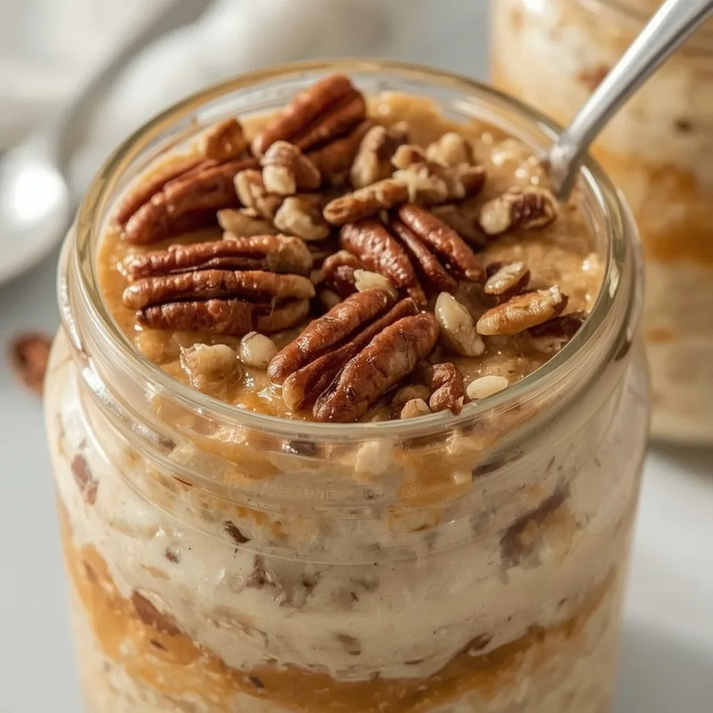 30g Protein Sweet Potato Pie Overnight Oats with Pecans