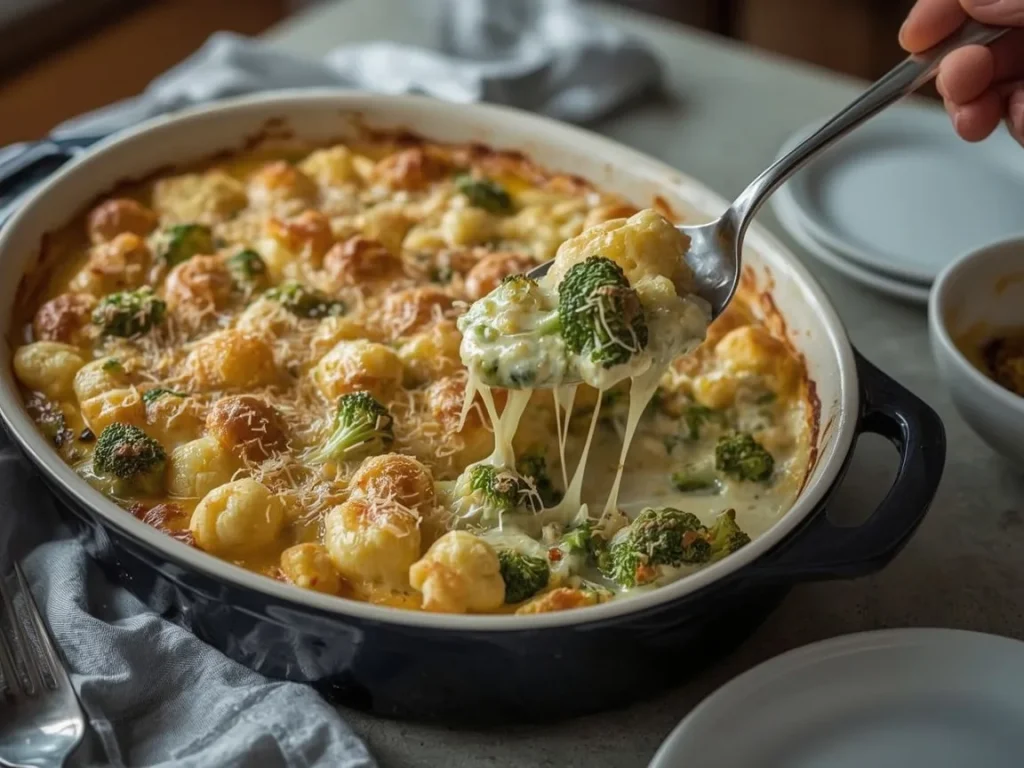Cheesy broccoli cauliflower gratin with a golden browned crust