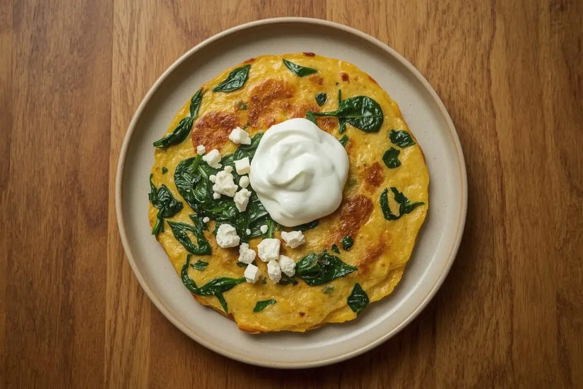 Chickpea Flour Omelette with Spinach and Feta