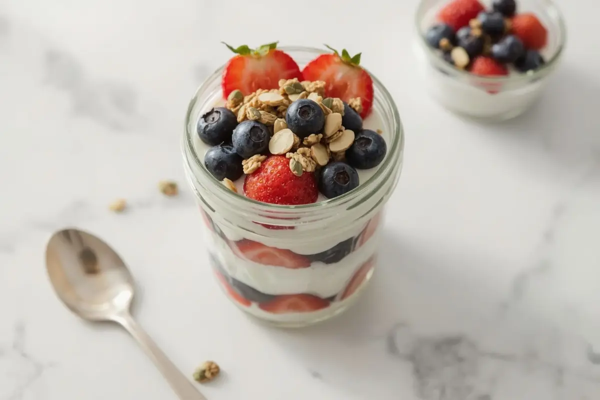 Greek Yogurt Breakfast Parfait with Berries and Hemp Seeds