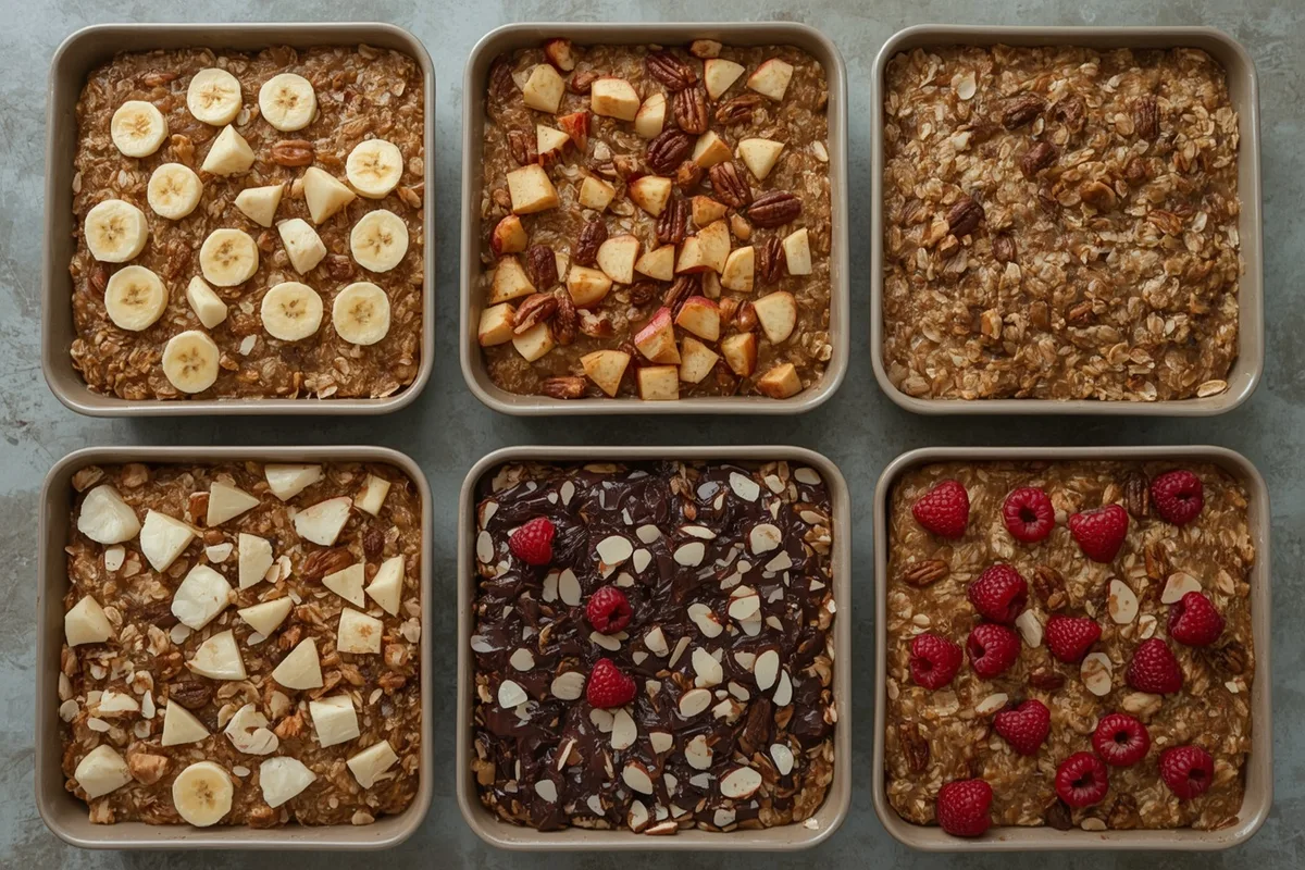 High-protein baked oatmeal recipes including peanut butter banana, apple cinnamon, chocolate and raspberry lemon