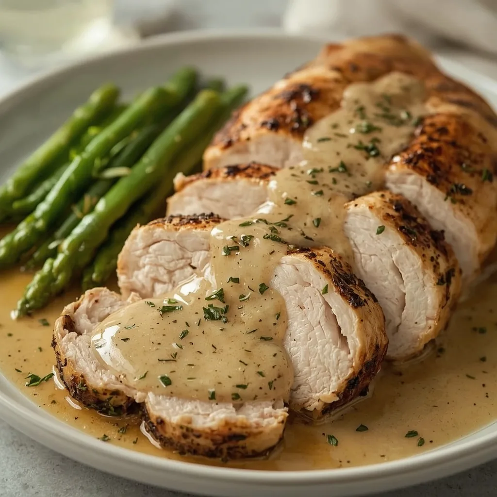 High Protein Herb Roasted Turkey Breast with Yogurt Gravy