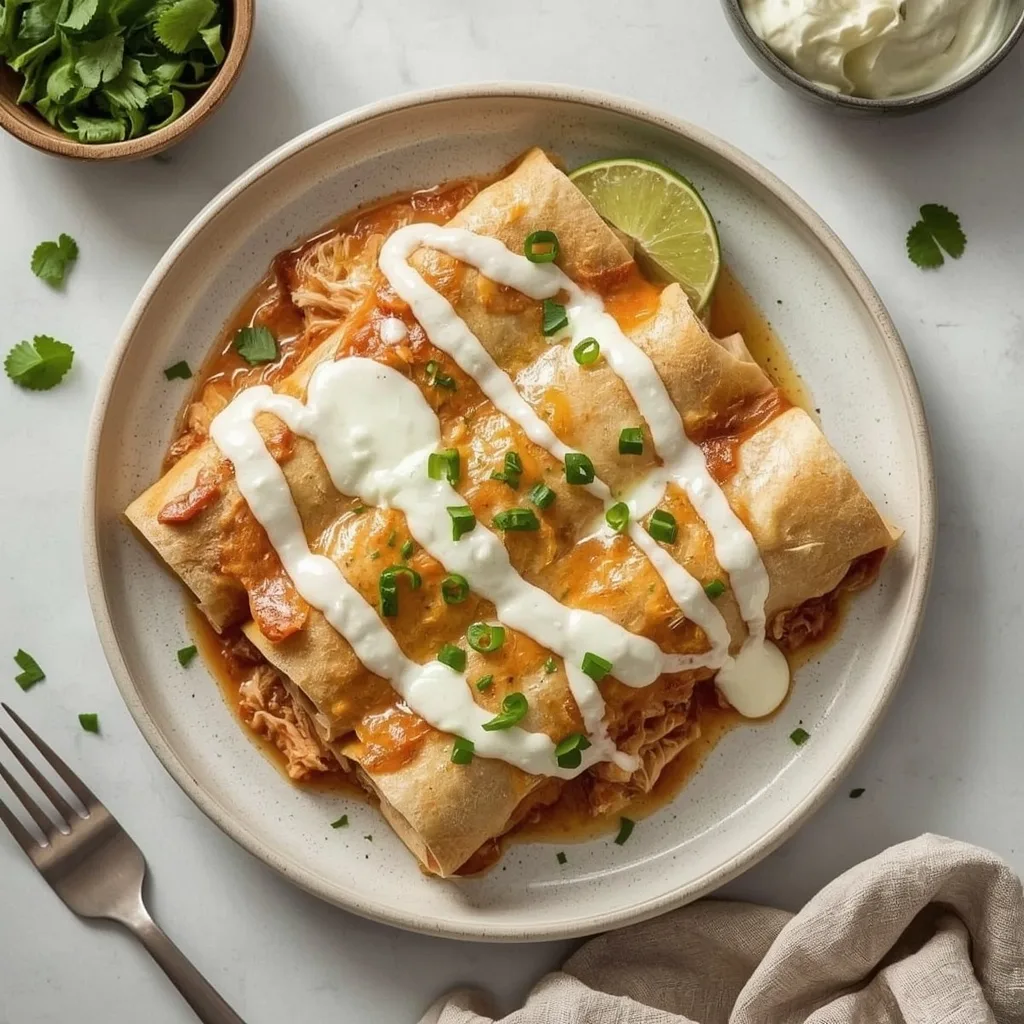 High Protein Leftover Turkey Enchiladas with Greek Yogurt Sauce