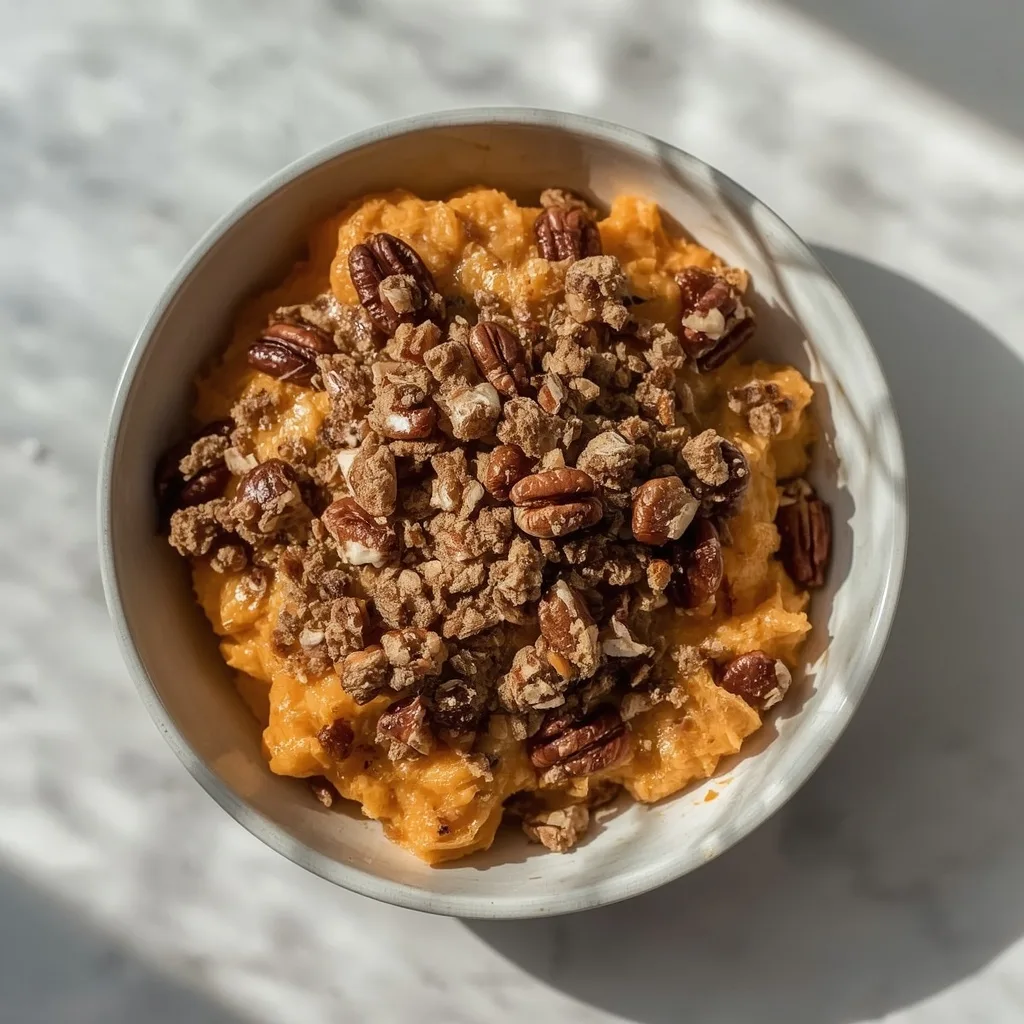 High Protein Sweet Potato Casserole with Pecan Crumble