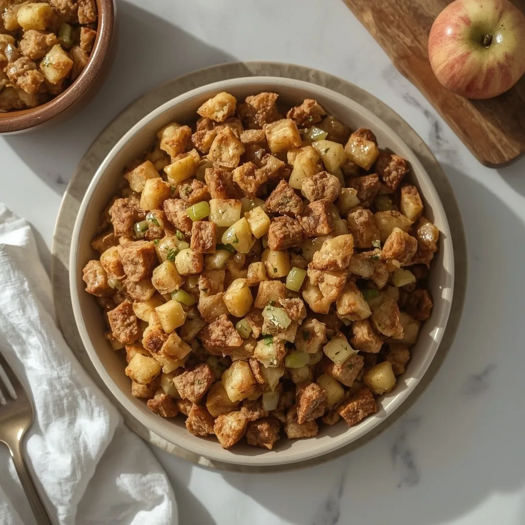 High Protein Turkey Sausage Stuffing with Apples