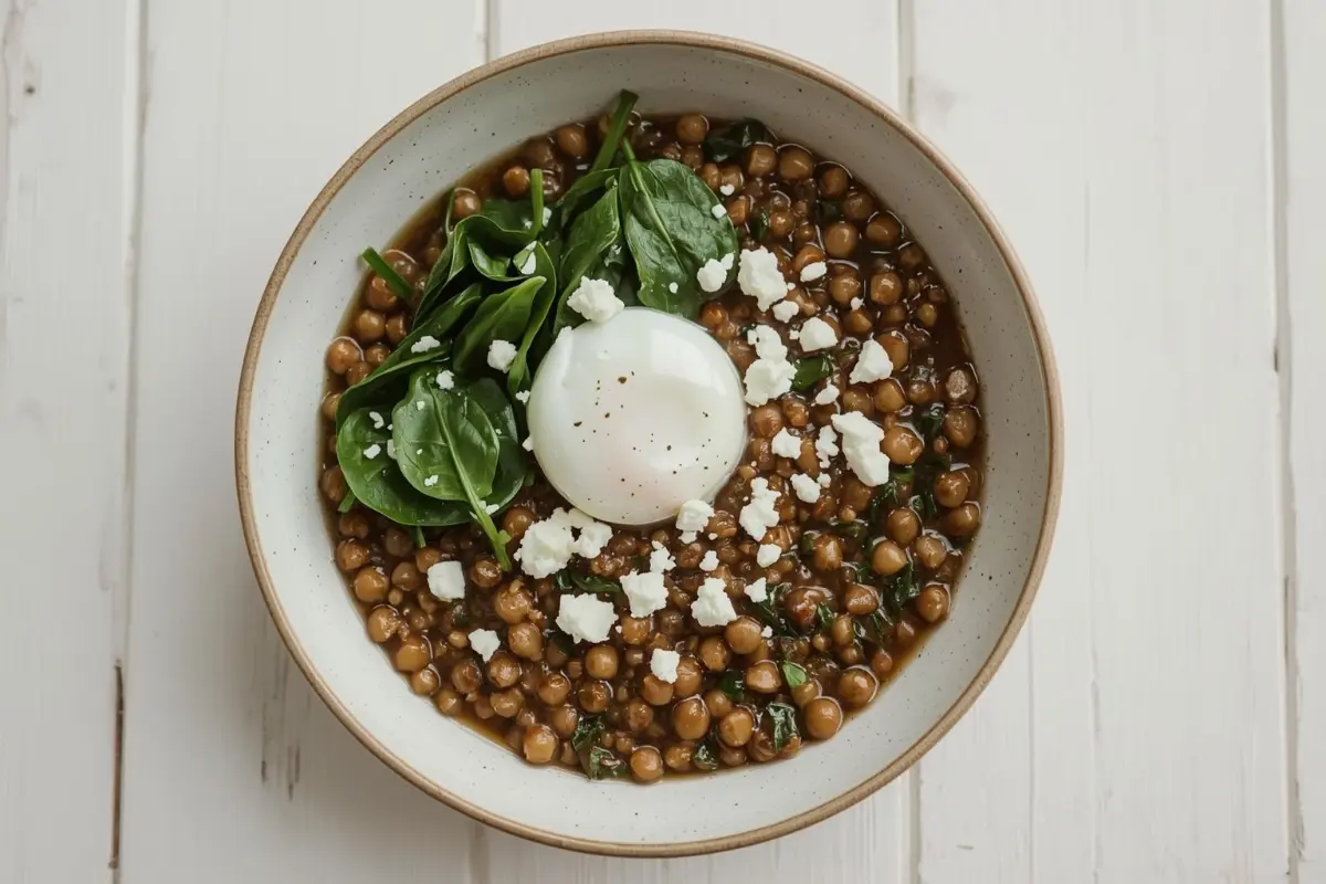 Lentil Breakfast Bowl with Poached Egg and Greens