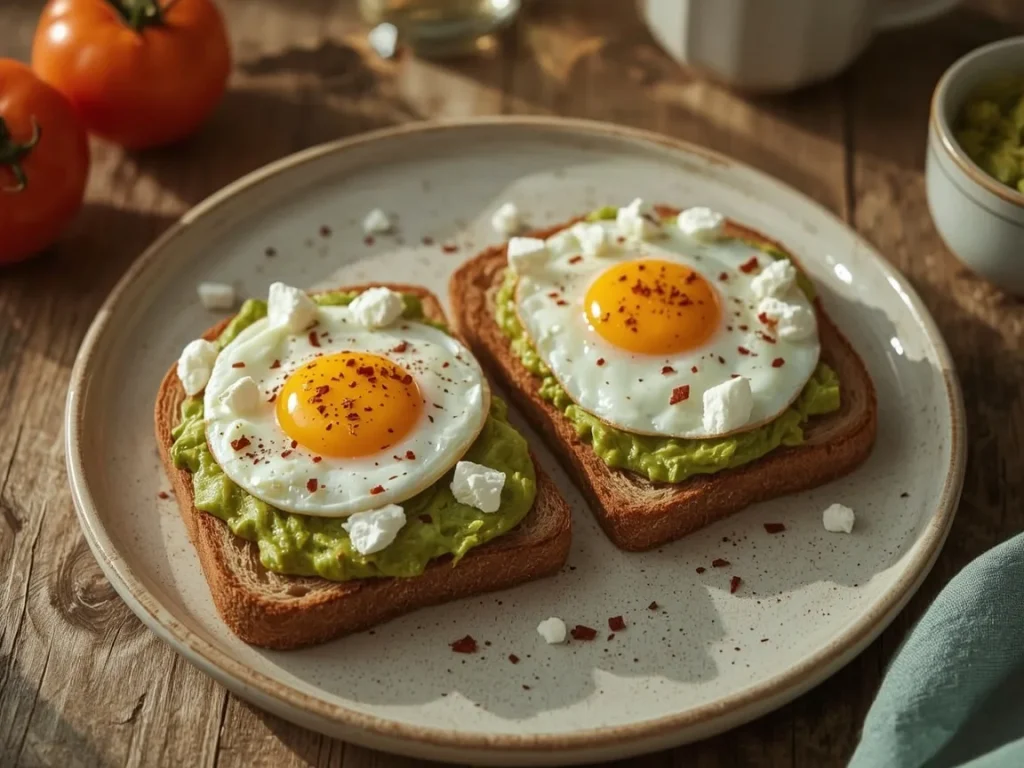 Loaded avocado egg toast with cottage cheese and feta on sourdough