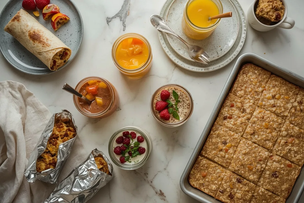 Make-ahead 30g protein breakfasts including egg muffins, overnight oats, freezer burritos, chia pudding and baked oatmeal