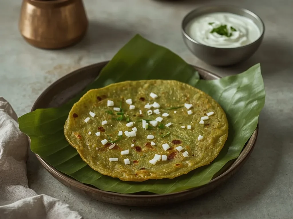 Pesarattu green moong dosa with ginger yogurt chutney