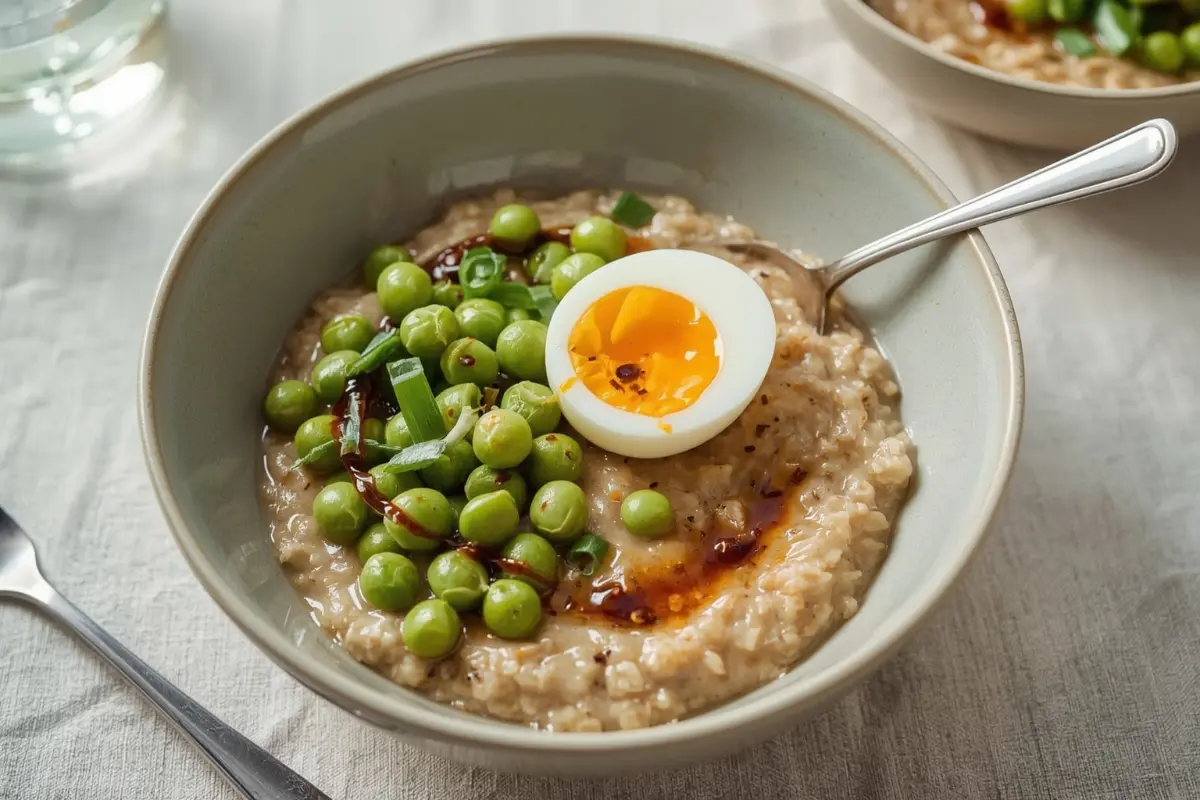 Savory Oatmeal with Edamame and Soft Egg